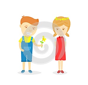 Cartoon character of boy and girl in loving concept