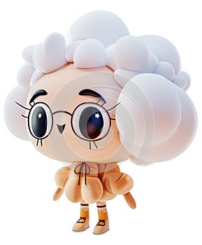 Cartoon character of a boy with a white cloud on his head isolated on transparent background.