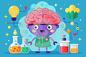 A cartoon character with a brain visible inside their head, showcasing the concept of intelligence and thinking, Brain chemistry