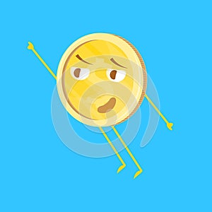 Cartoon Character Bravery Funny Golden Coin. Vector