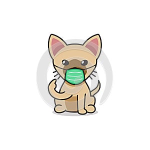 Cartoon character brown cat wearing protective face mask