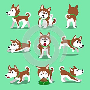 Cartoon character brown siberian husky dog poses