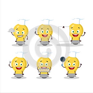 Cartoon character of bulb lamp with various chef emoticons