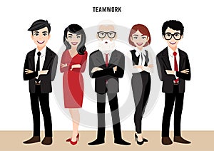 Cartoon character with business team set or leadership concept vector