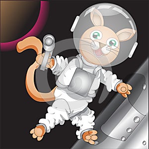 Cartoon Character Cat in A Space Mission