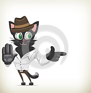 Cartoon Character Cat Warning and Pointing