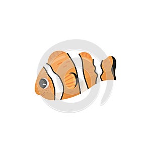 Cartoon character of clownfish. Anemone fish in orange, black and white colors. Adorable marine creature. Sea animal