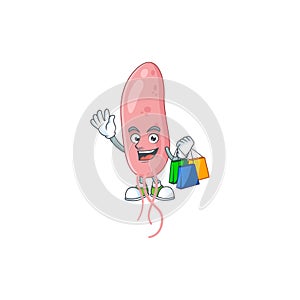 Cartoon character concept of rich vibrio cholerae with shopping bags