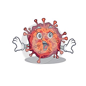 A cartoon character of contagious corona virus making a surprised gesture