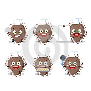 Cartoon character of coronaviridae with various chef emoticons