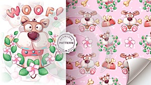 Cartoon character cute animal dog - seamless pattern