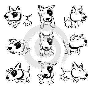 Cartoon character cute bull terrier dog poses