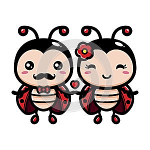 The cartoon character of a cute ladybug boy and girl couple is full of love