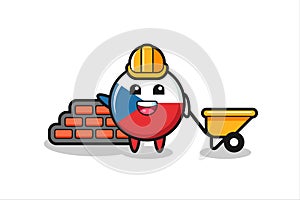 Cartoon character of czech flag badge as a builder