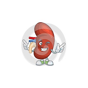 Cartoon character design concept of right human kidney cartoon design style with wink eye