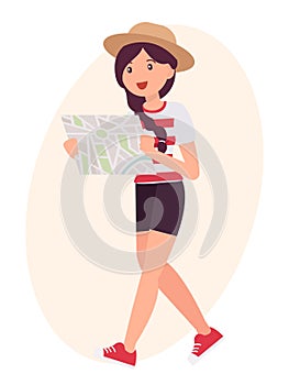 Cartoon character design female look map to find the way