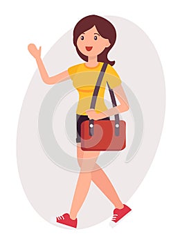 Cartoon character design female woman wave hand greeting with sh