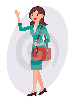 Cartoon character design female woman wave hand greeting with sh