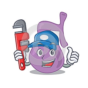 Cartoon character design of gall bladder as a Plumber with tool
