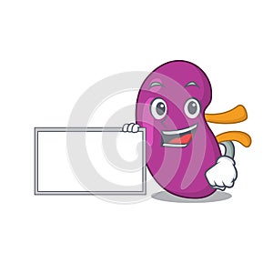 Cartoon character design of kidney holding a board