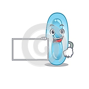 Cartoon character design of klebsiella pneumoniae holding a board