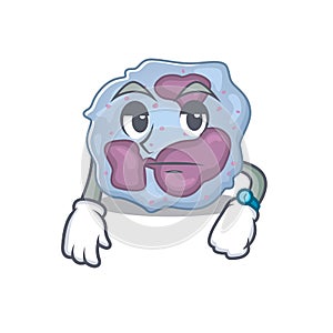 Cartoon character design of leukocyte cell on a waiting gesture