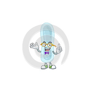 Cartoon character design of nerd klebsiella pneumoniae with weird glasses