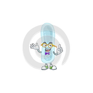 Cartoon character design of nerd klebsiella pneumoniae with weird glasses photo