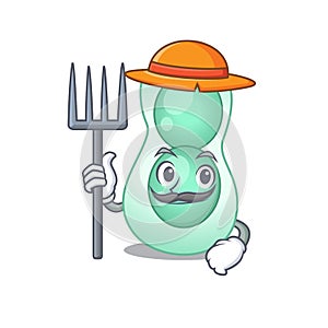 Cartoon character design of serratia marcescens as a Farmer with hat and pitchfork