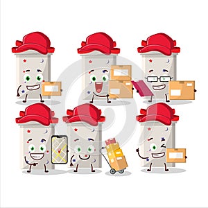 Cartoon character design of white long gift box working as a courier