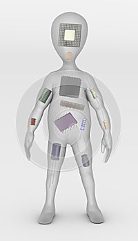 Cartoon character with electronic parts inside