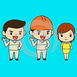 Cartoon character of engineer and officer