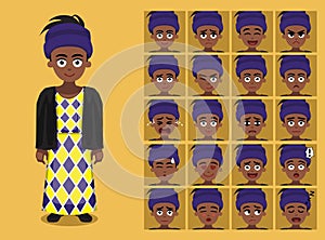 African Tribe Clothes Female Hausa Cartoon Emoticon Faces Vector Illustration photo