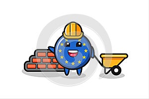 Cartoon character of europe flag badge as a builder