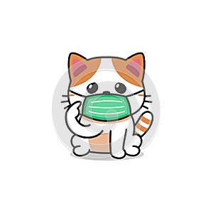 Cartoon character exotic shorthair cat wearing protective face mask