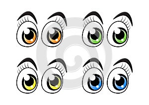 Cartoon character eyes with eyelashes set isolated on white back