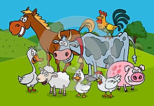 cartoon character farm animals chicken duck cow horse rooster sheep pig goose goat pattern set
