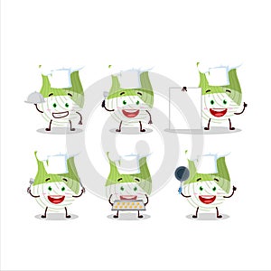 Cartoon character of fenel with various chef emoticons