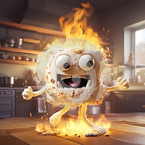 a cartoon character on fire