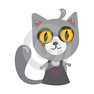 Cartoon character in flat art style . Cat Hairdresser sit in apron. Vector illustration