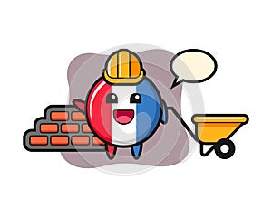 Cartoon character of france flag badge as a builder