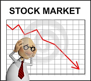 Cartoon character in front of a chart