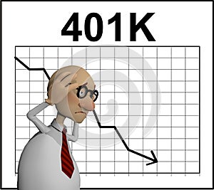 Cartoon character in front of a chart