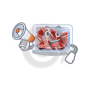 Cartoon character of frozen beef having a megaphone