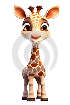 cartoon character funny giraffe on white isolated background. Generative AI illustration