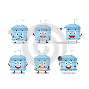 Cartoon character of gallon with various chef emoticons