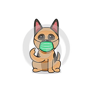 Cartoon character german shepherd dog wearing protective face mask