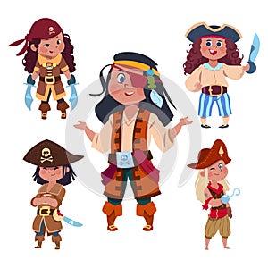 Cartoon character girl pirates isolated on white background