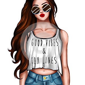 Cartoon character - girl wearing crop top and sunglasses