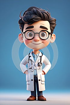 Cartoon Character With Glasses and Stethoscope Examining Patients. Generative AI.